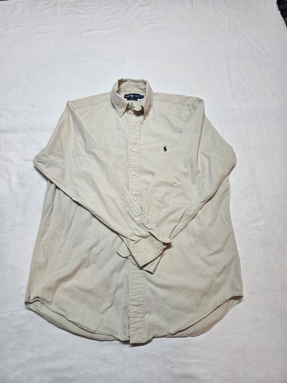 ralph lauren mens button down shirt Long Sleeve Tan Blake size M